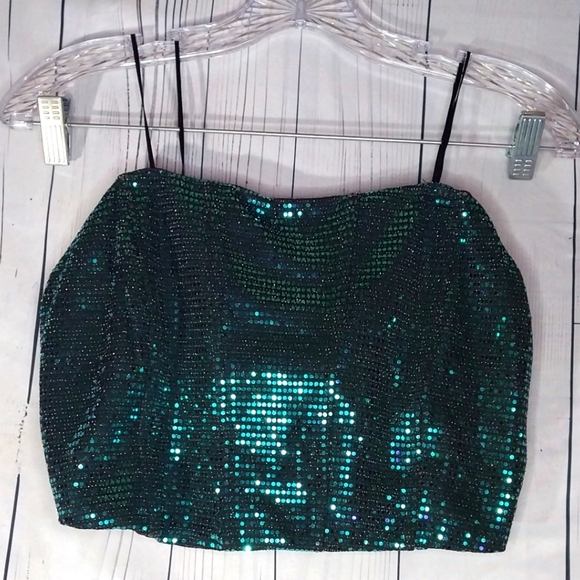 Sincerly Jules Tops - Sincerely Jules - Green Sequin Style Strapless Top W/Light Boning - Size L
